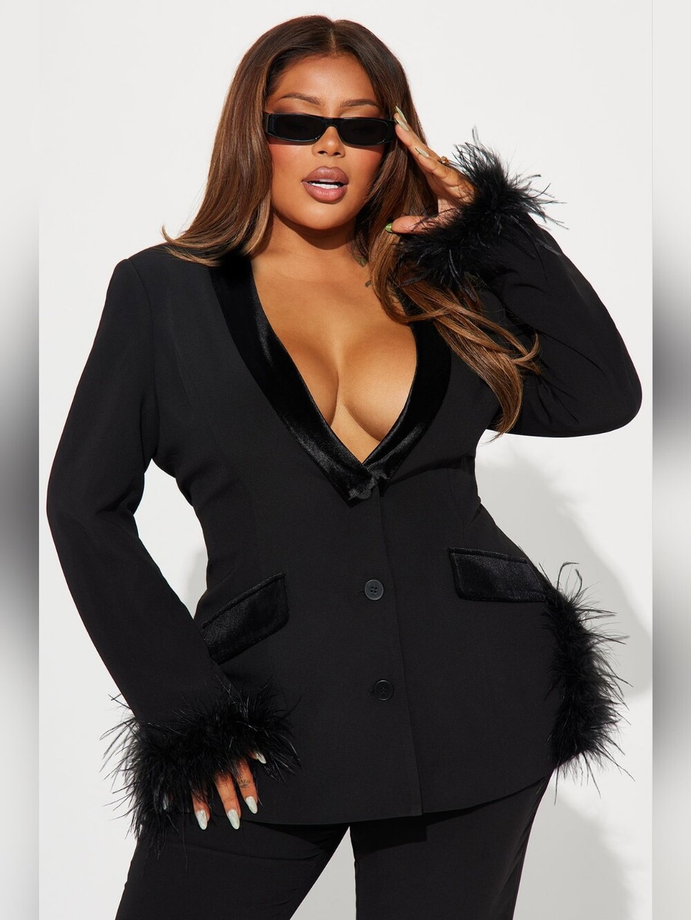 Fashion Nova Black Velvet Trim Blazer Jacket
